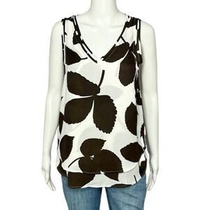 Ann Taylor Womens XS Leaf Print V Neck Sleeveless Blouse Top Shirt